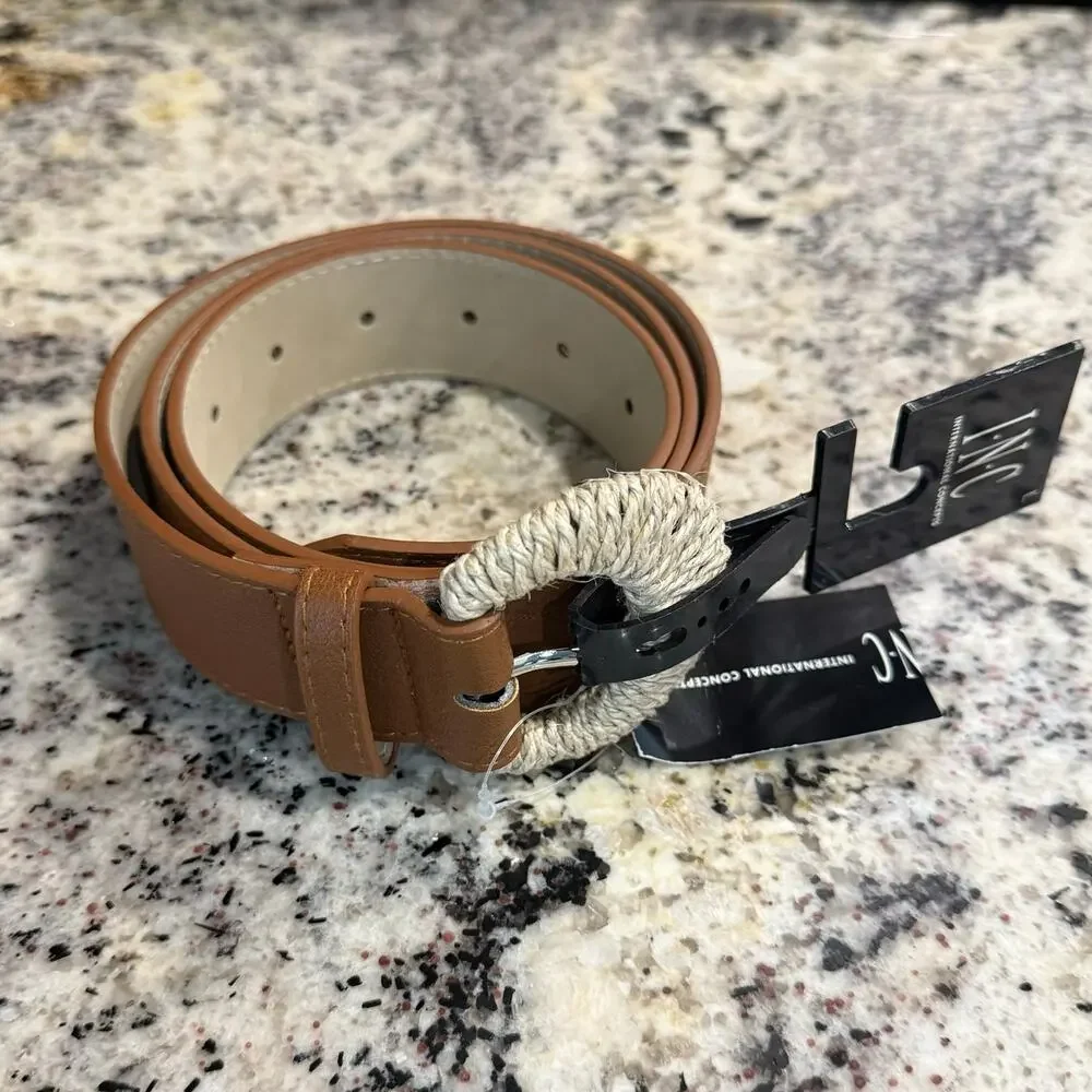Inc International Concepts Cognac Wrapped Buckle Belt Sz L NWT